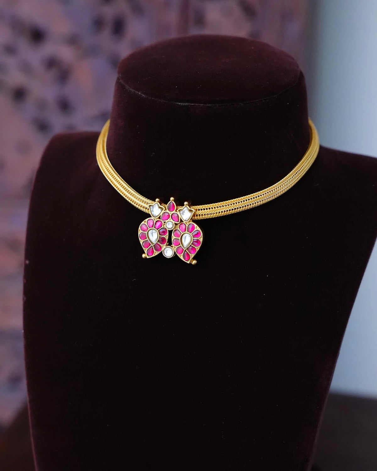 2-in-1 Jadau Kundan Mango Chain Choker | Ruby & Green | Handmade Gold Plated | NC931