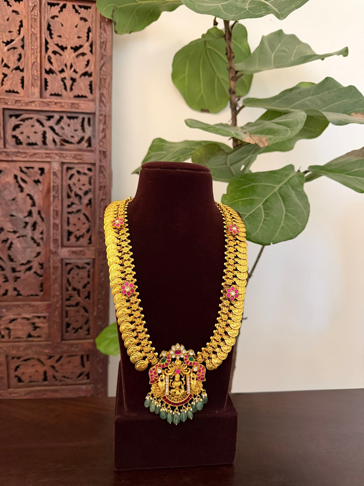 Royal Lakshmi Pendant Kaasu Haram | Heritage-Inspired Handmade Gold Plated | NC831