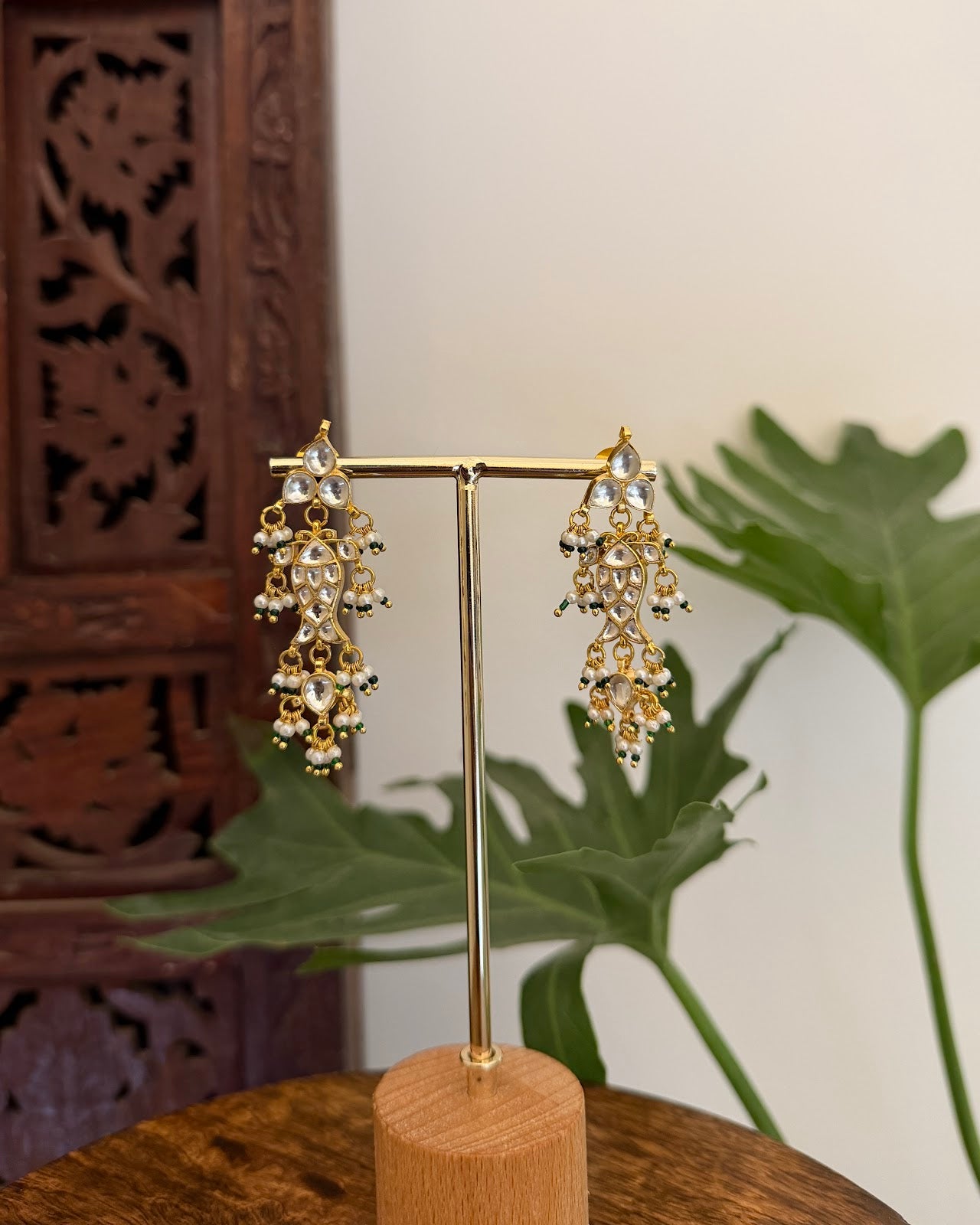 White Floral Jadau Kundan Jhumkas Pearl Drop ER388