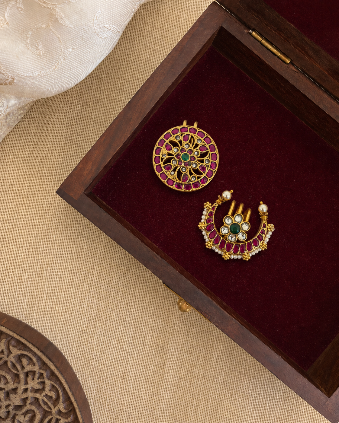 Jadau Kundan Sun & Moon Hair Accessory – Traditional Set | Handmade Gold Plated | HA368