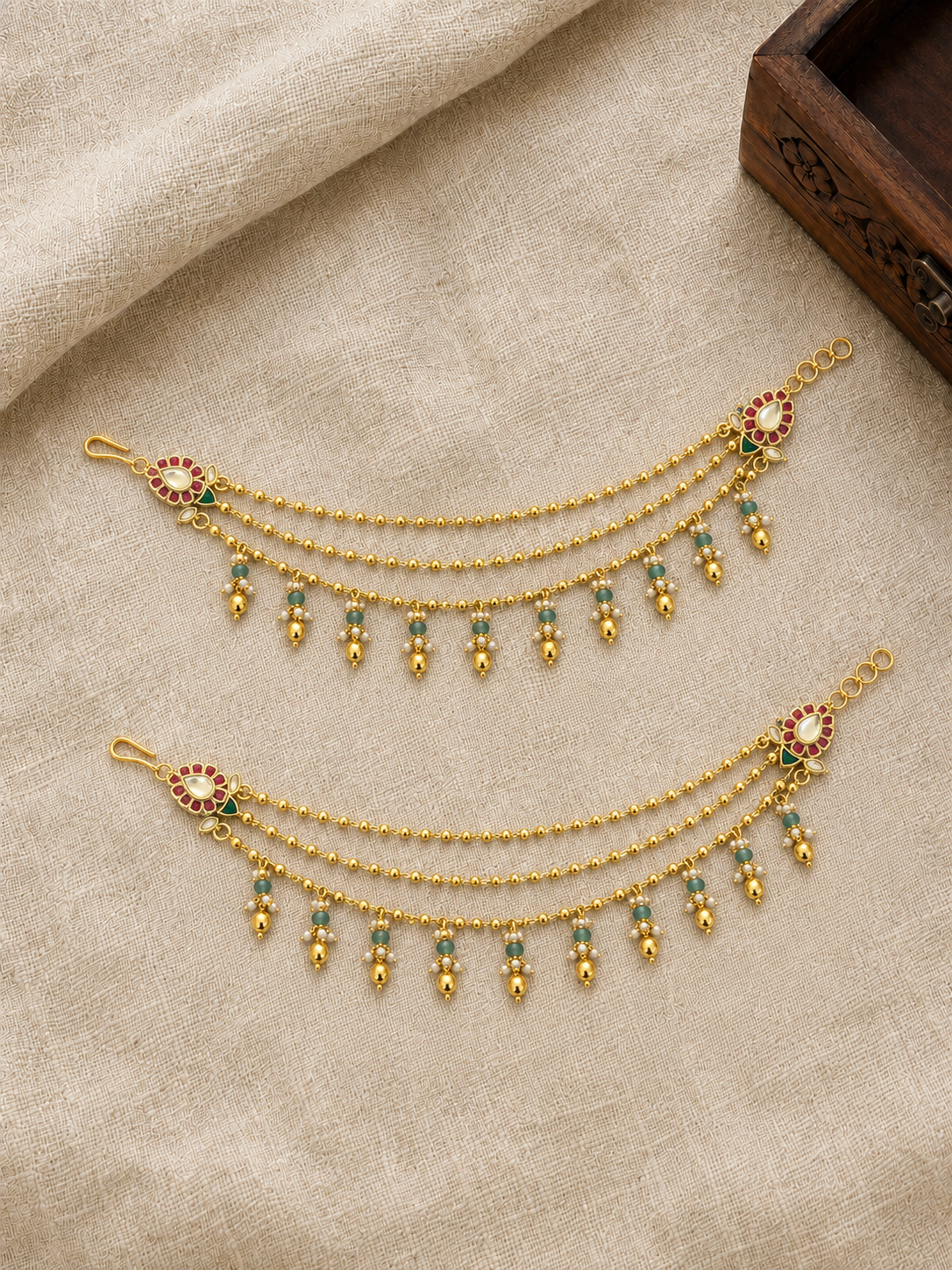 3-Layer Kundan Ear Chain | Handmade Gold Plated | EC222