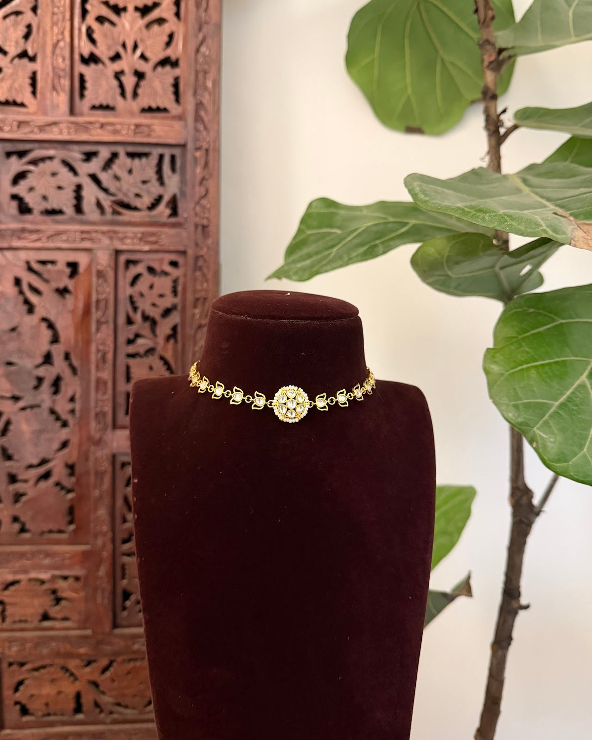 White Lotus Kundan Grace Choker | Handmade Gold Plated | NC854