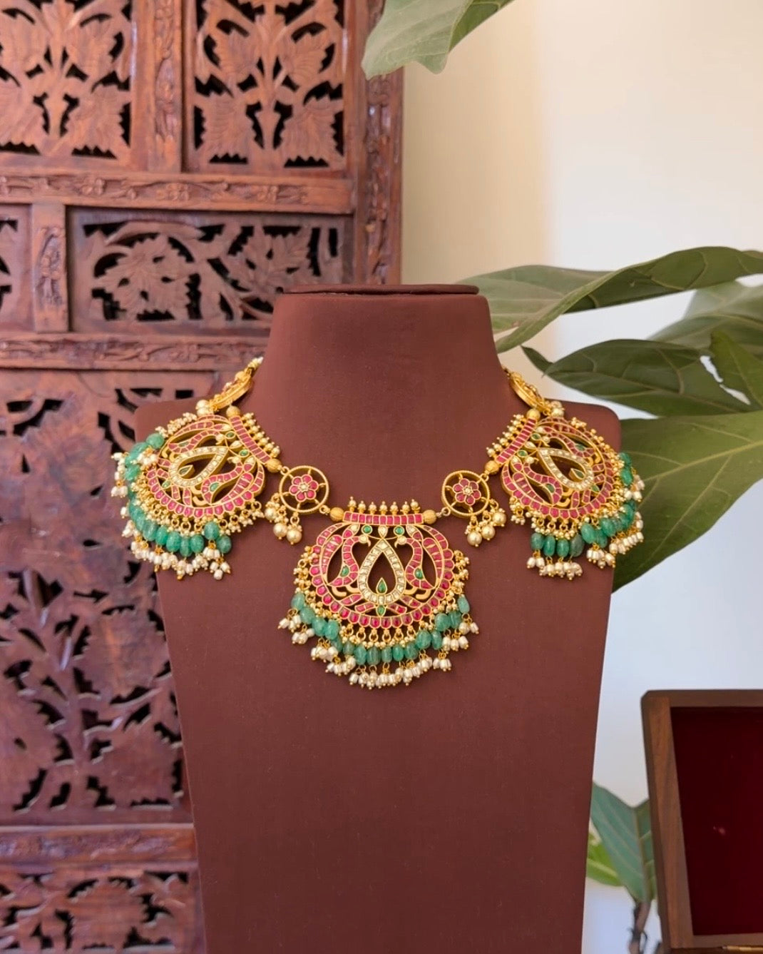 Statement Jadau Kundan Peacock Necklace | Handmade Gold Plated | NC740