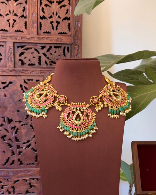 Statement Jadau Kundan Peacock Necklace | Handmade Gold Plated | NC740