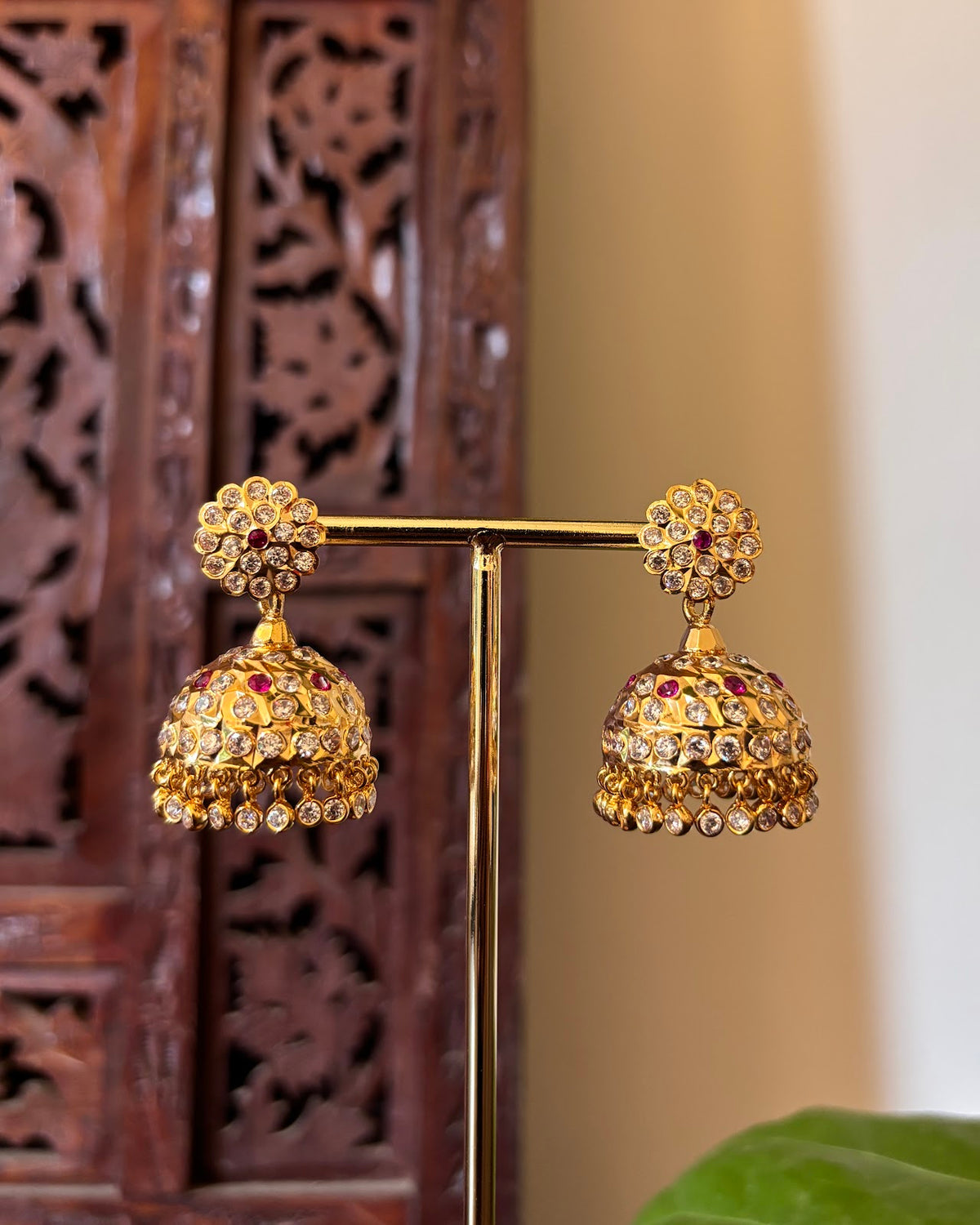 Vintage Impon Jhumkas | Ruby | Handmade Gold Tone | ER507