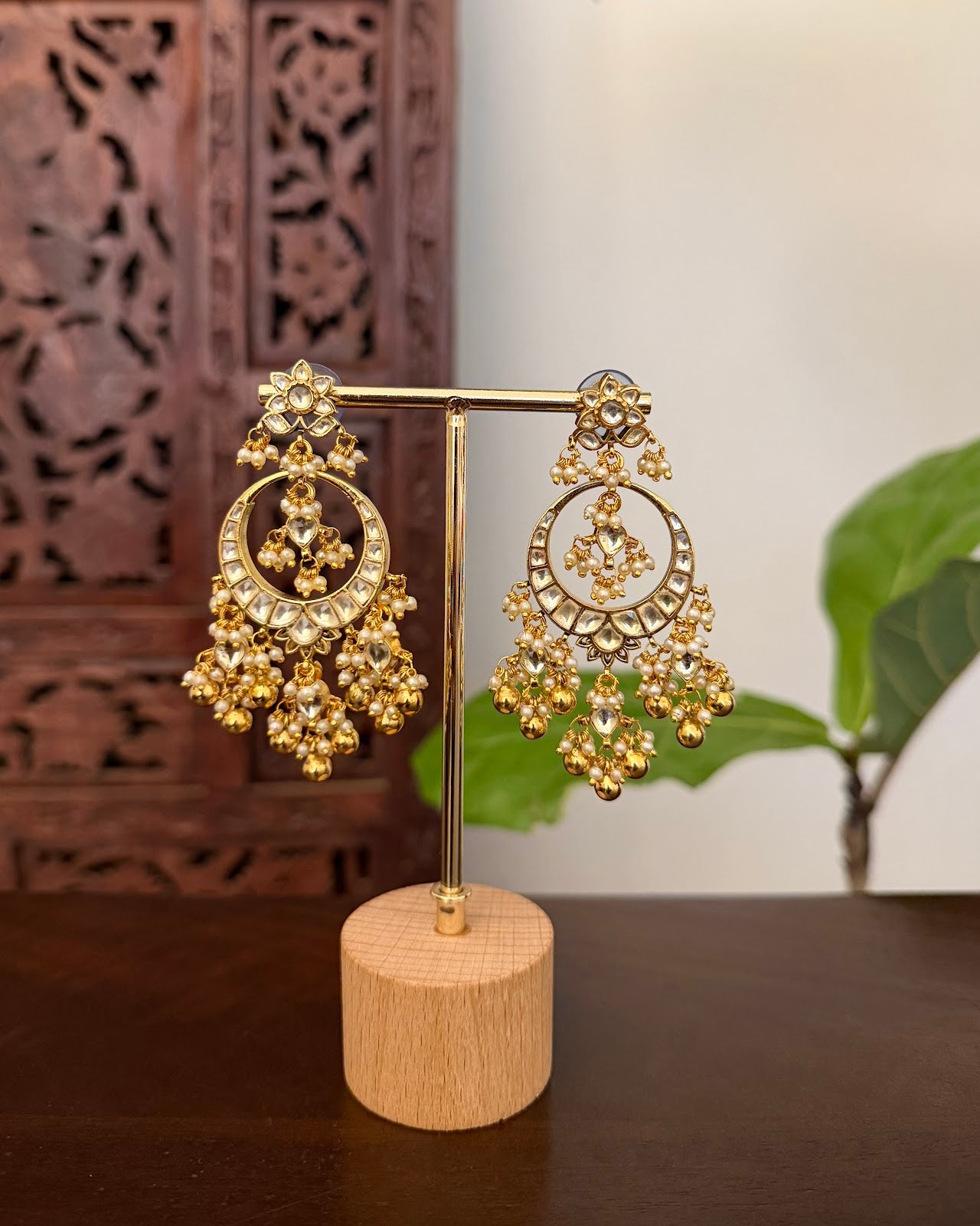 Kundan Chandbali White Earrings | Handmade Gold Plated | ER454