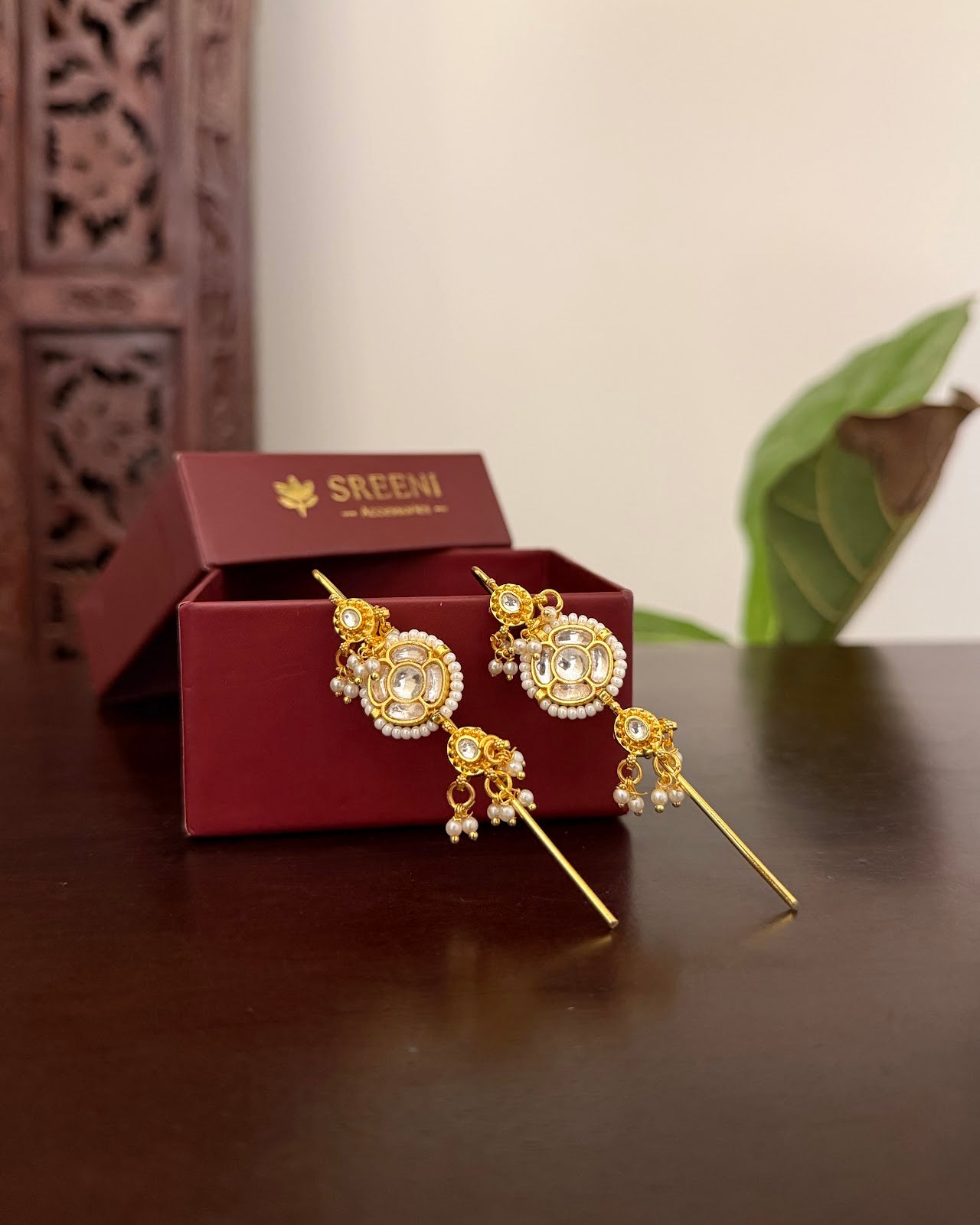 Kundan White Ear Cuff Earrings | Handmade Gold Plated | ER495