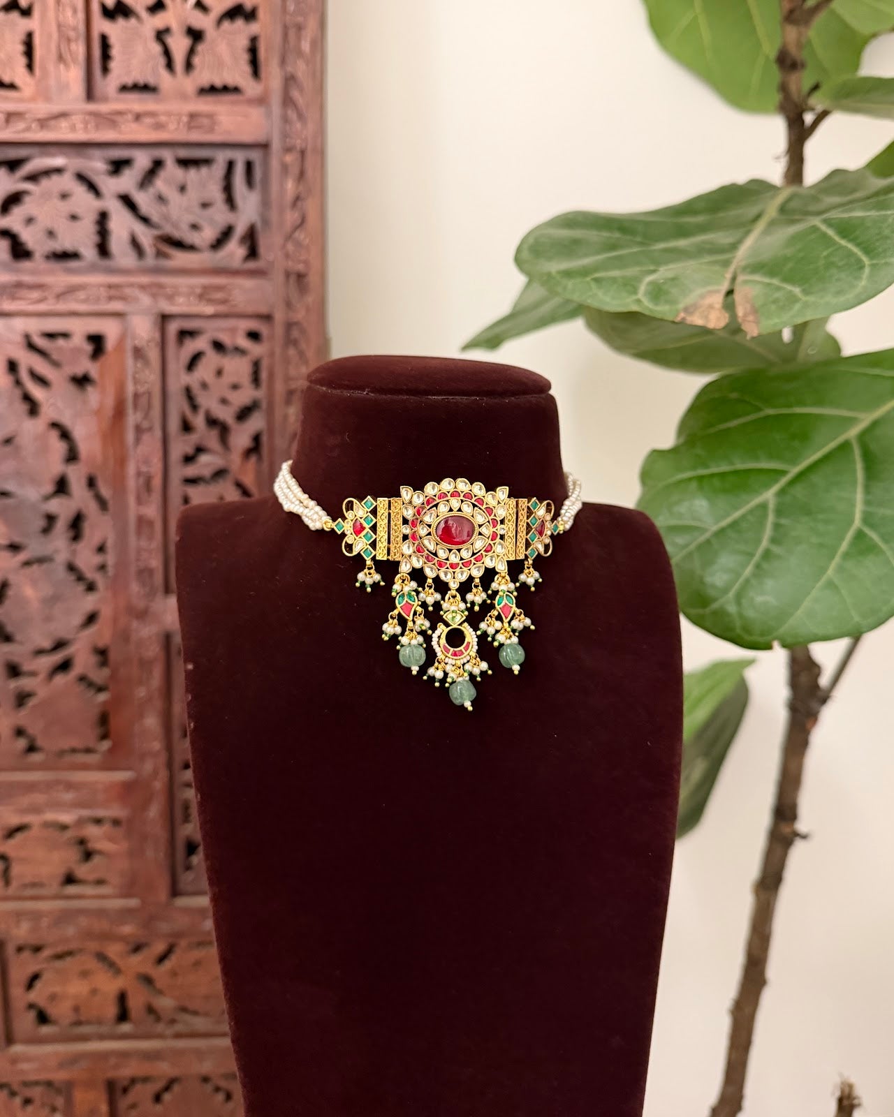 Goldplated Kundan Floral Choker with Earrings | Handmade Gold Plated | NC768