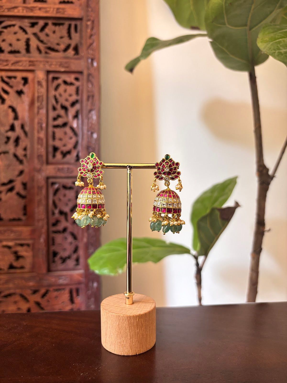 Multicolor Floral Jadau Kundan Jhumkas | Handmade Gold Plated | ER455