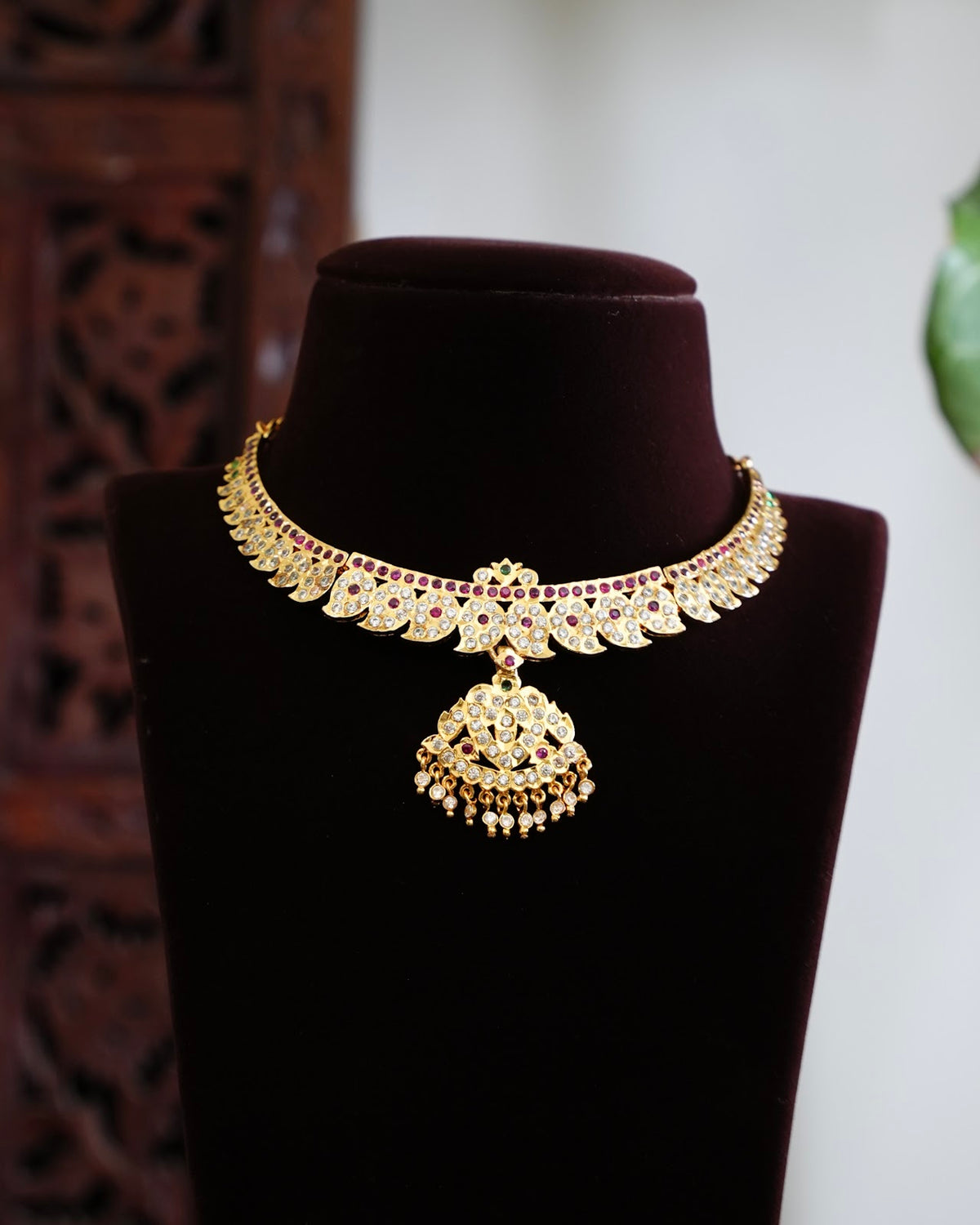 Vintage South Indian Mango Attigai Necklace | Multicolour | Timeless Heritage Gold Tone | NC914