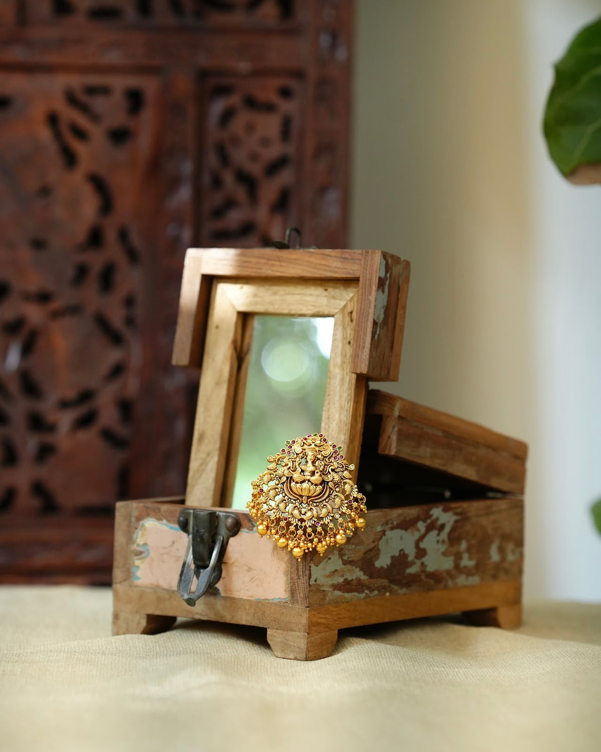 Royal Lakshmi Peacock Hair Pendant | Antique Gold Finish | HA433