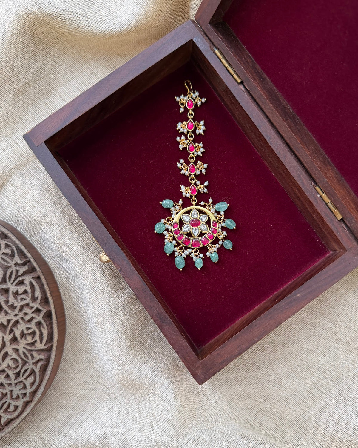 Bridal Jadau Kundan Maang Tikka | Handmade Gold Plated | MT372