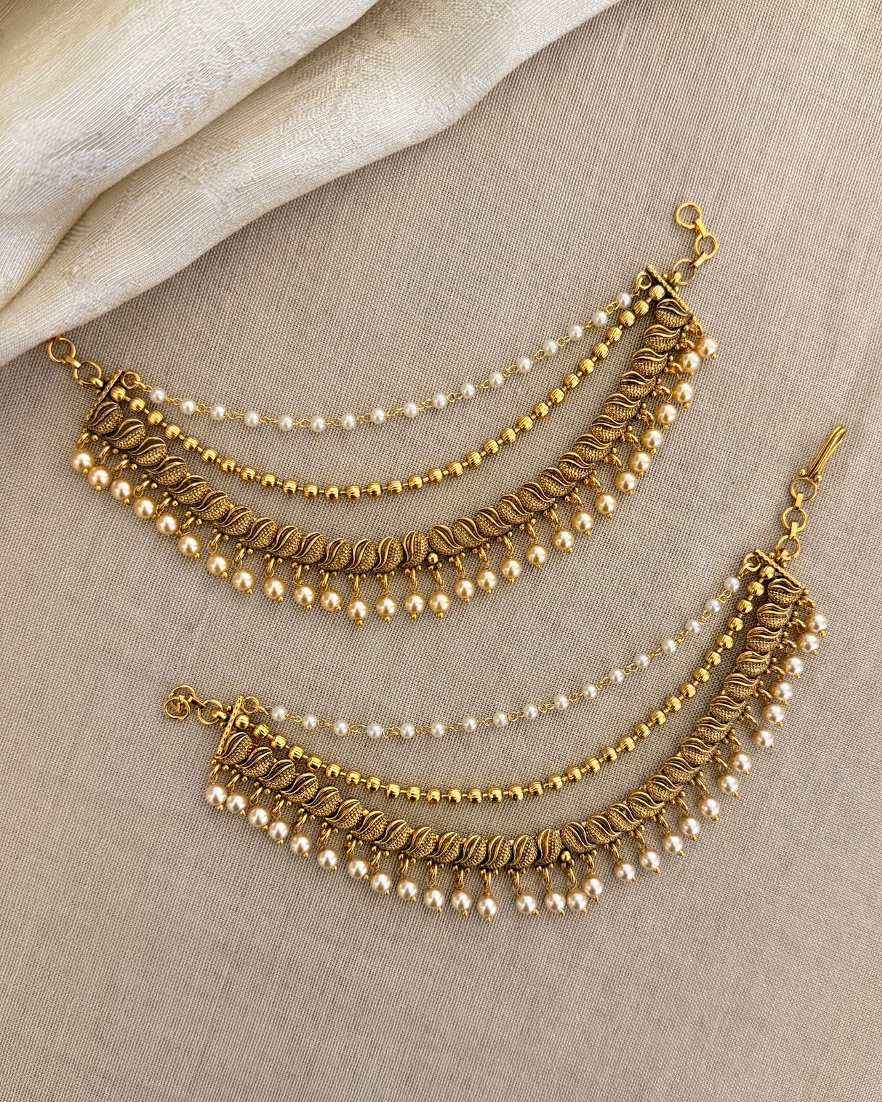 Antique Pearl Three Layer Gold Ear Chain EC207