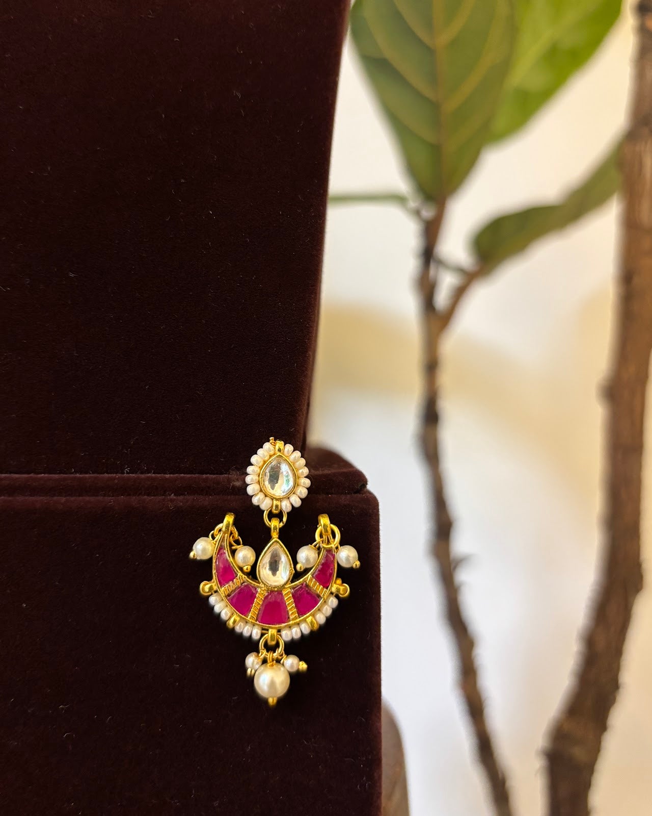 Classic Pearl Chand Choker with Earrings | Crescent Motif | Handmade Gold Plated | NC751