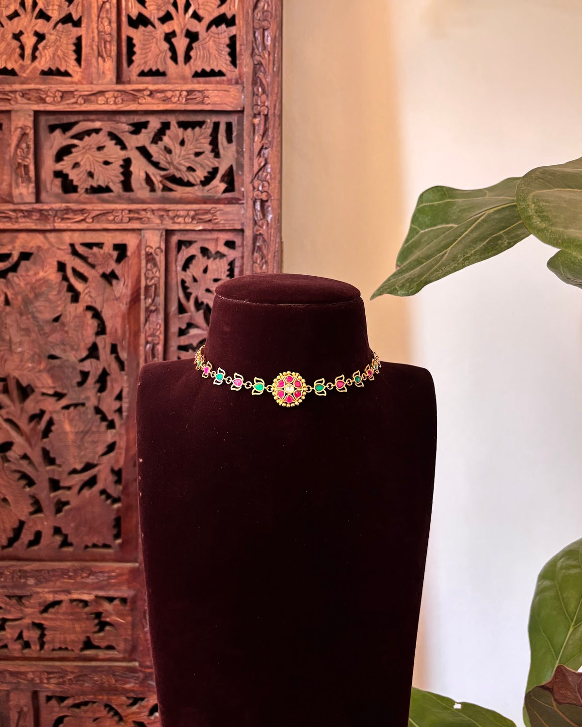 Multicolour Lotus Kundan Grace Choker | Handmade Gold Plated | NC874