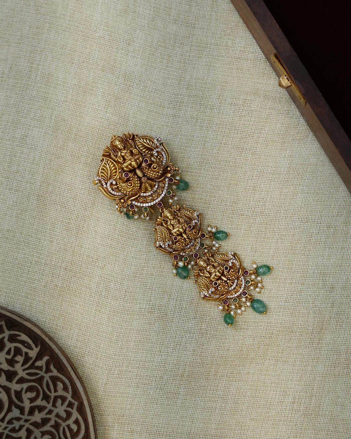 Antique Mini Traditional Hair Accessory with Green Beads | HA429