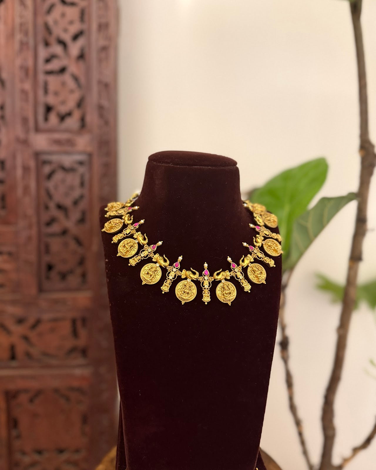 Antique Lakshmi Elephant Kaasu Necklace with Earrings | NC727