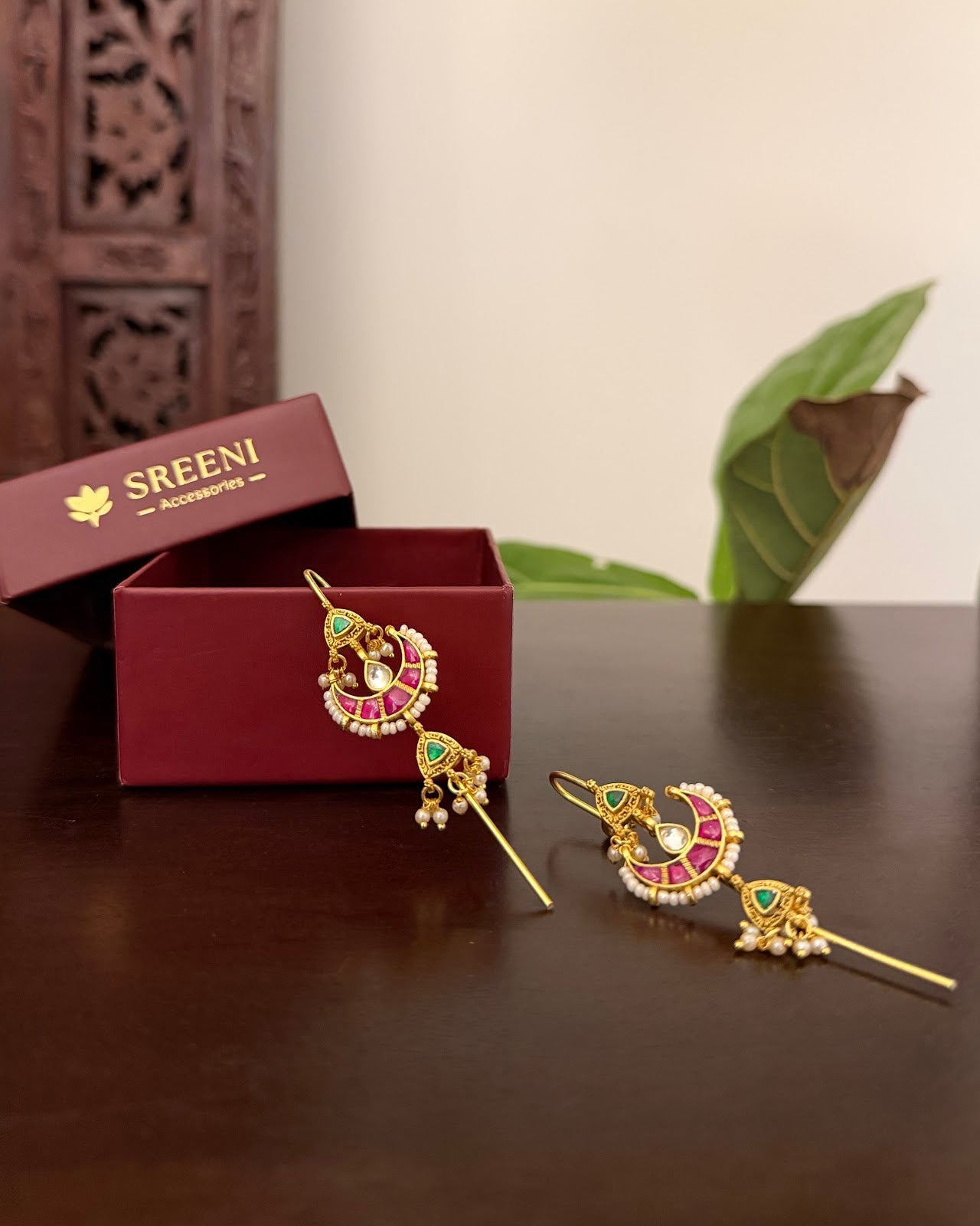 Kundan Multicolor Ear Cuff Earrings | Handmade Gold Plated | ER494