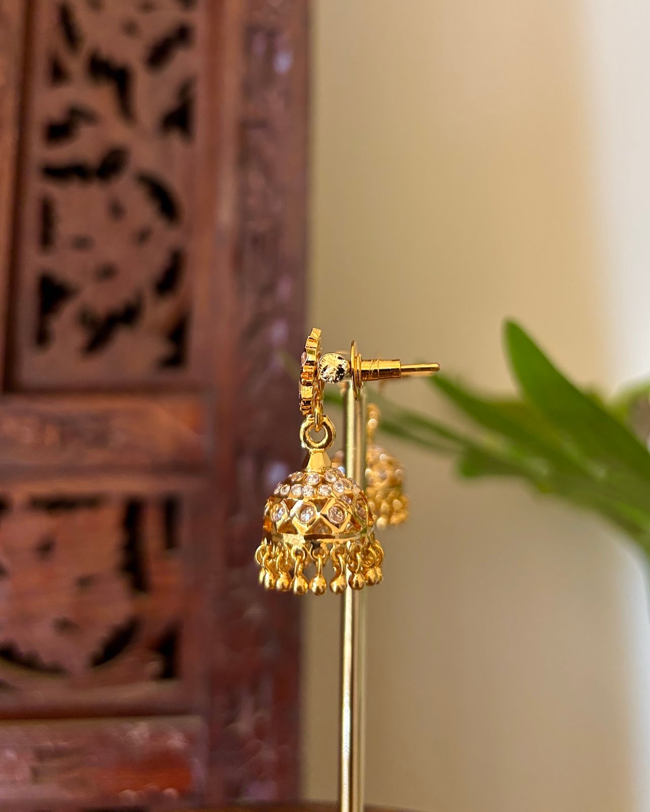 Vintage Impon Small Earrings | Classic Jhumkas | White | Handmade Gold Tone | ER444