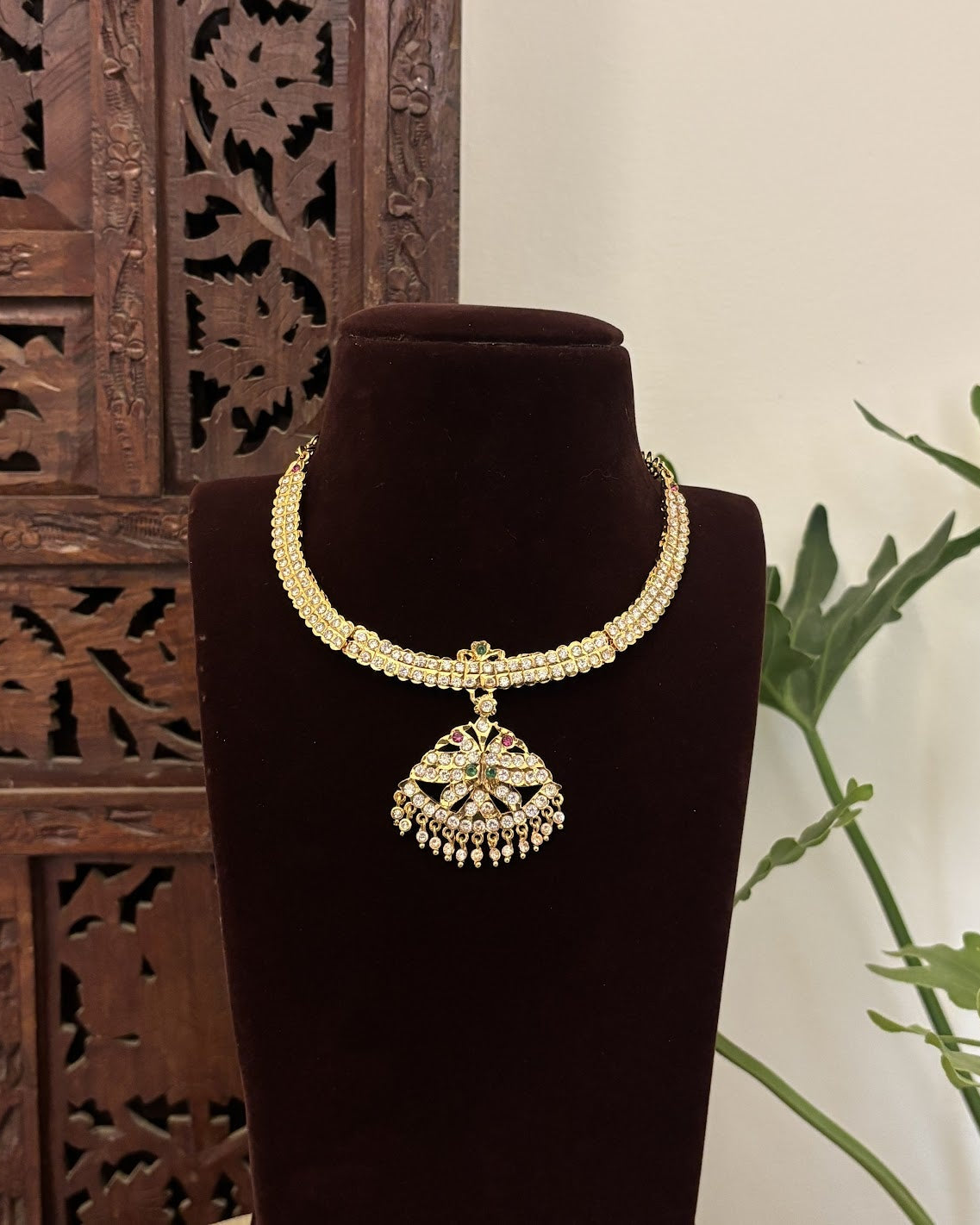 Floral Motif Impon Pendant Attigai Necklace Multicolour - NC685