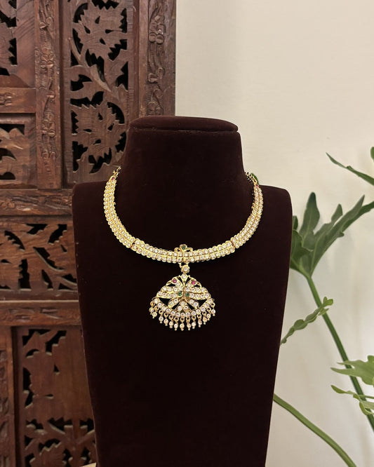 Floral Motif Impon Pendant Attigai Necklace Multicolour - NC685