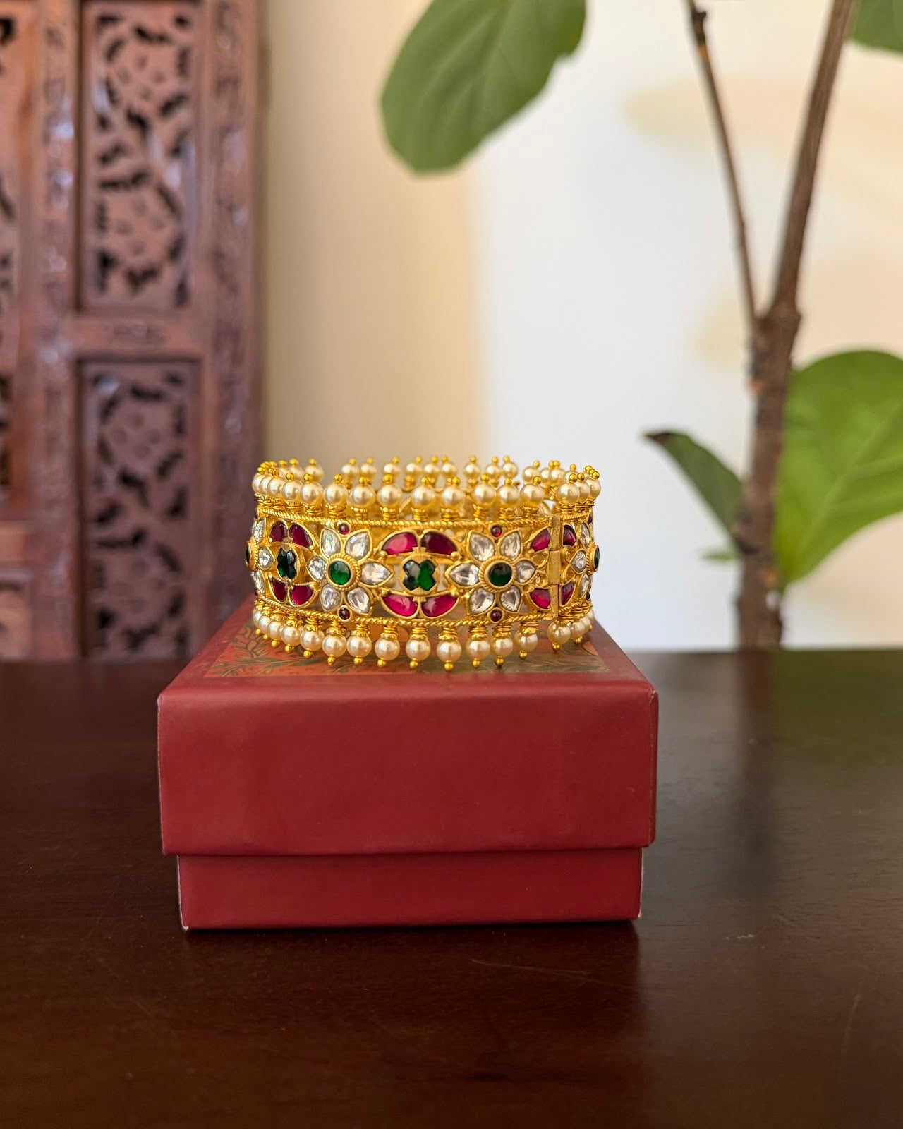 Jadau Kundan Statement Bangle with Pearl Detailing | Handmade Gold Plated | BA100 | BA101 | BA102