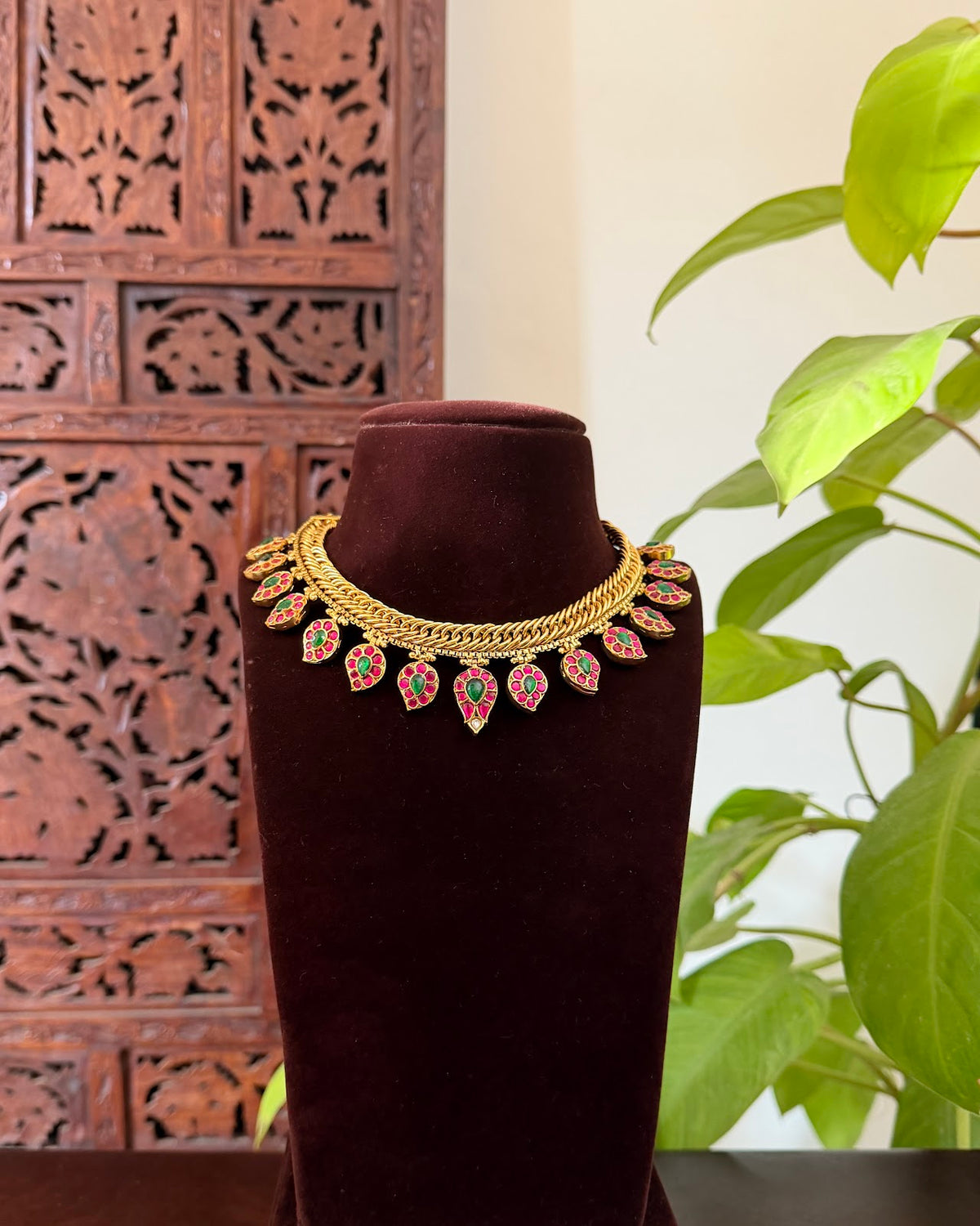 2 in 1 Reversible Mango Necklace with Earrings | Handmade Gold Plated | NC953