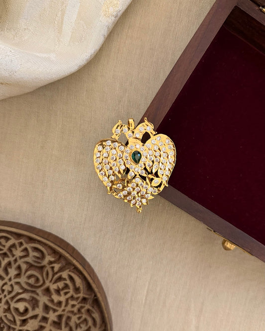 Traditional Peacock Pendant with White Sparkle & Gold Finish