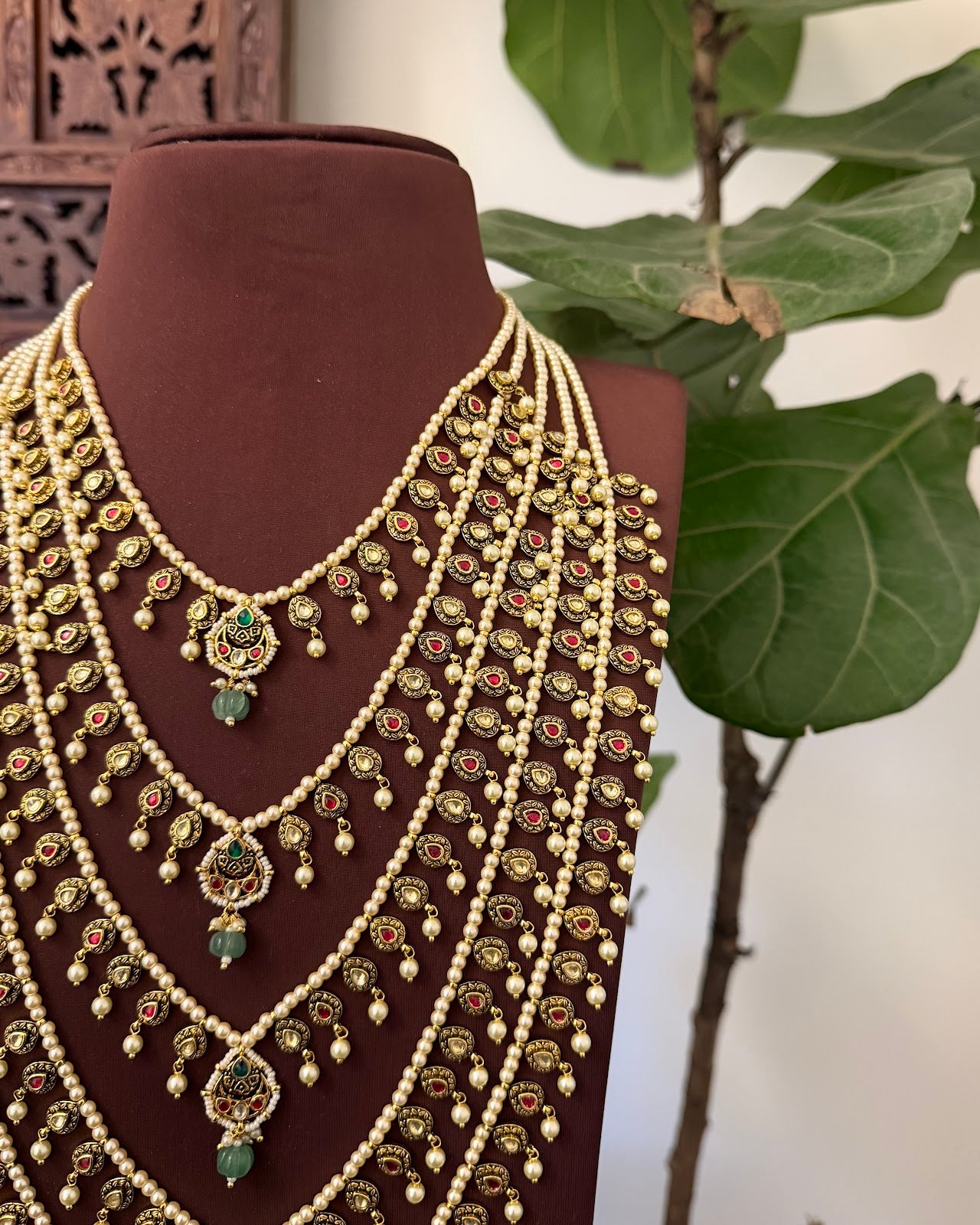 Statement Rani Haar or Panch Lada Necklace with Matching Jhumkas | Handmade Gold Plated | NC811