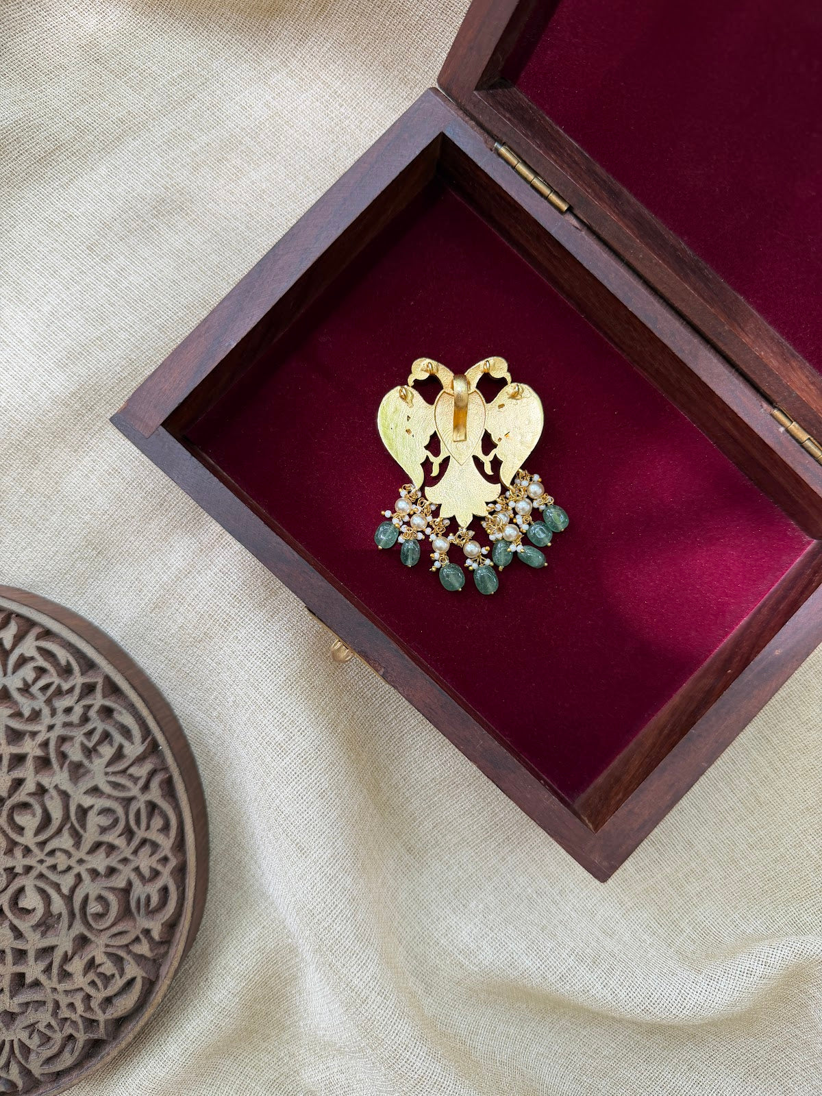 Traditional Gandaberunda Jadau Kundan Hair Pendant | Handmade Gold Plated | HA401