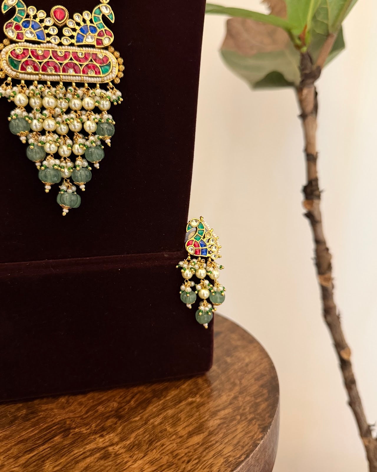 Multicolor Gold-Plated Kundan Peacock Malla with Earrings | Handmade Gold Plated | NC793