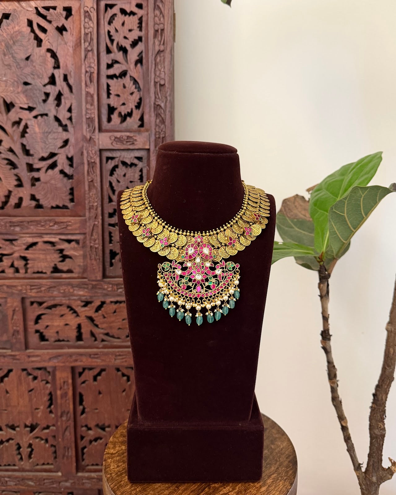 The Traditional Kaasu Edit: Regal Jadau Kundan Matte Finish Necklace | Handmade Gold Plated | NC779