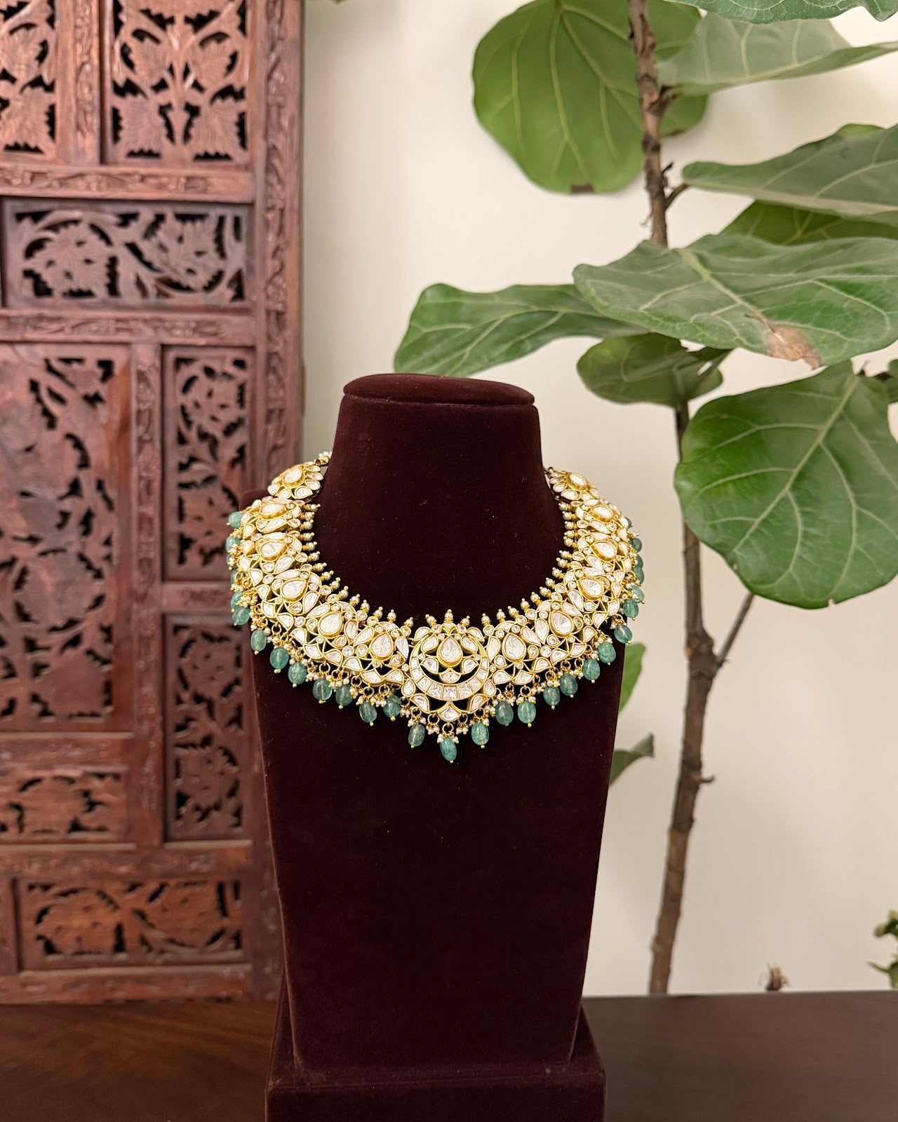 Mossanite Kundan Statement Necklace Set | Handmade Gold Plated | NC796