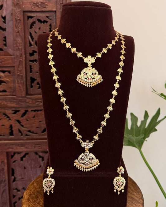 Floral Motif Impon Jewellery Set Ruby & White NC704