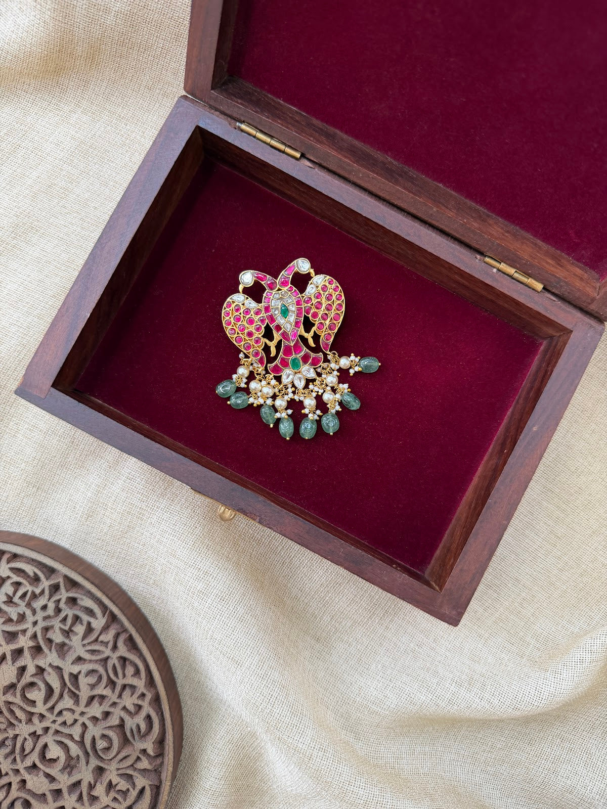 Traditional Gandaberunda Jadau Kundan Hair Pendant | Handmade Gold Plated | HA401