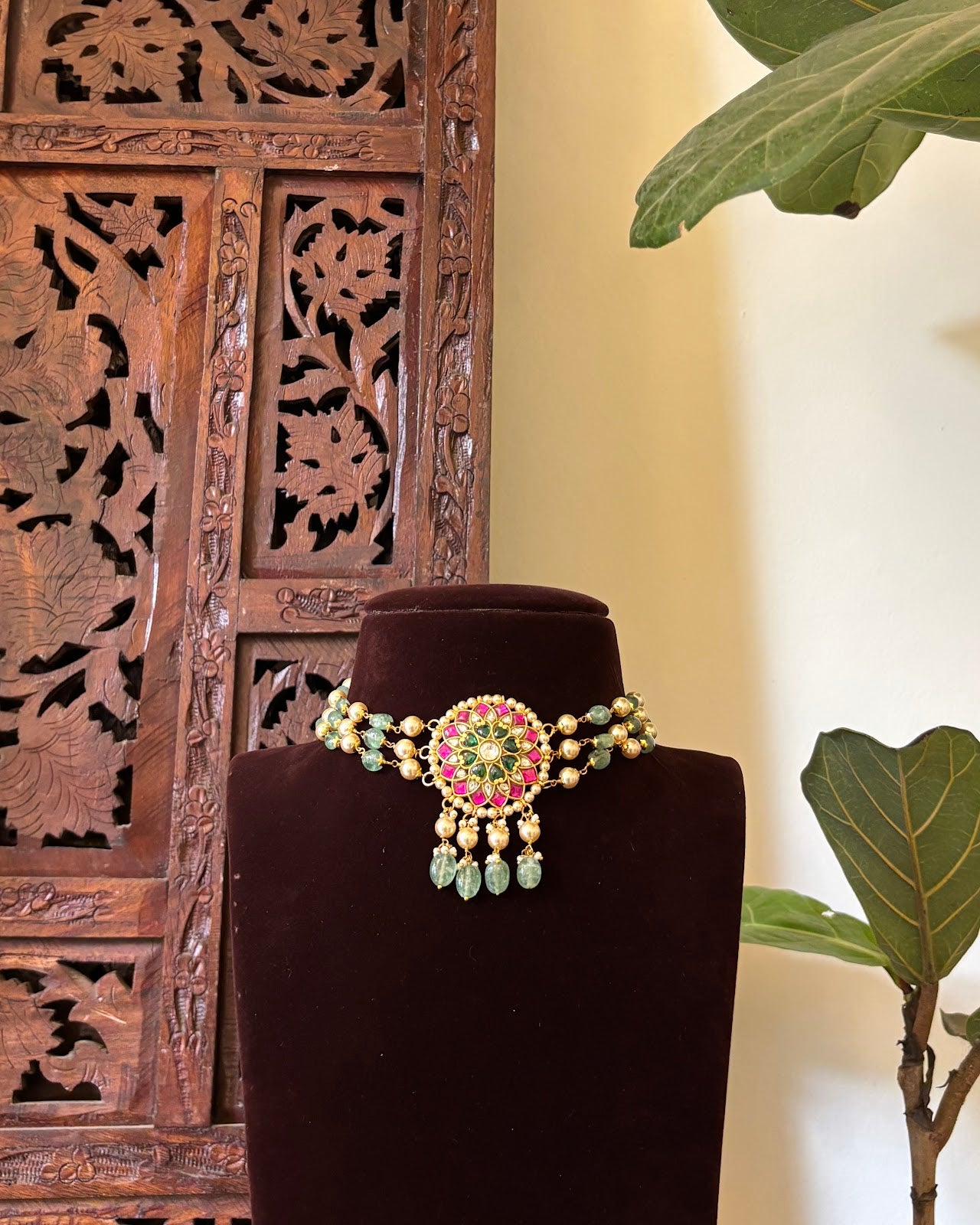 Traditional Multicolour Jadau Kundan Choker | Handmade Gold Plated | NC743