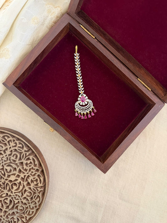 Ruby & White Floral AD Maang Tikka | MT332