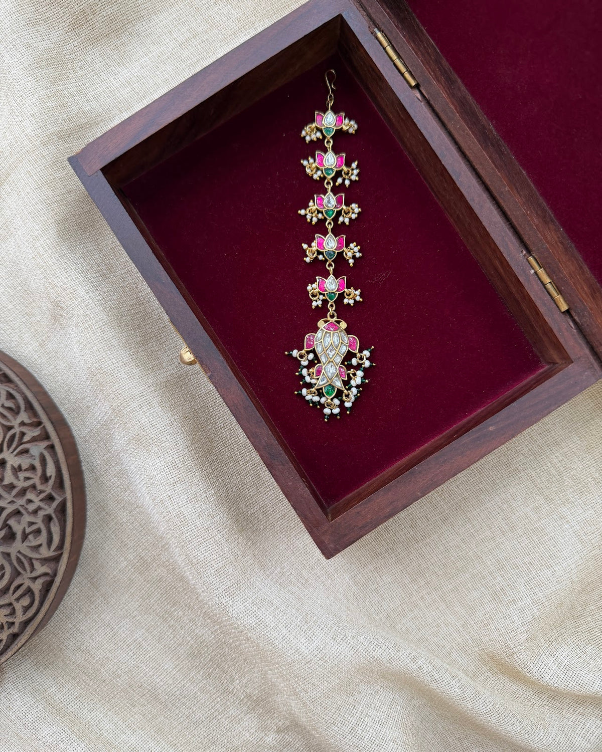 Lotus Jadau Kundan Maang Tikka | Multicolour | Handmade Gold Plated | MT388