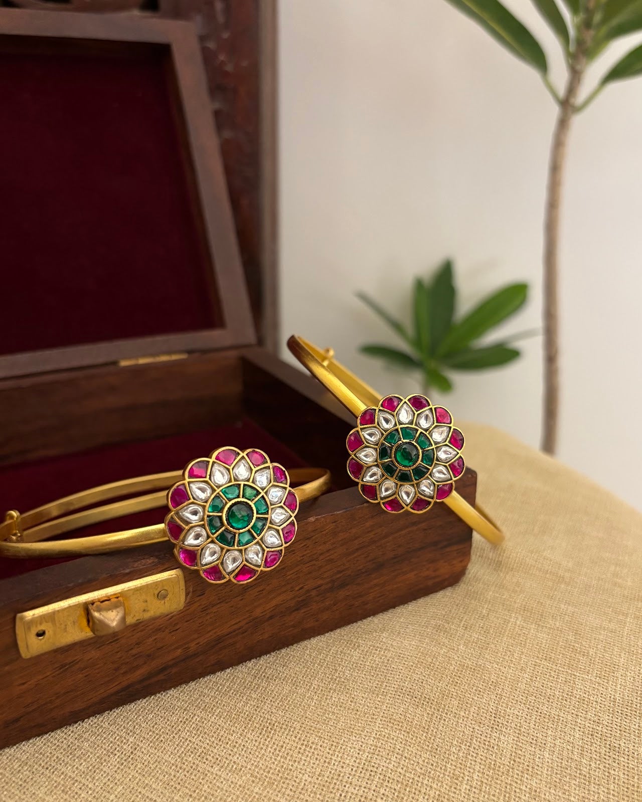 Floral Peacock Jadau Kundan Armlets AR008 view 1