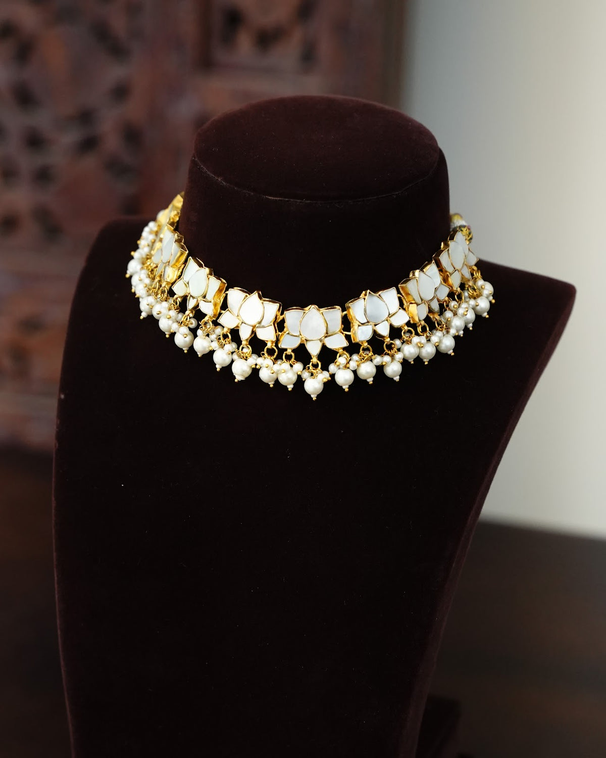 Mother of Pearls Lotus Necklace Set | Handmade  | NC897