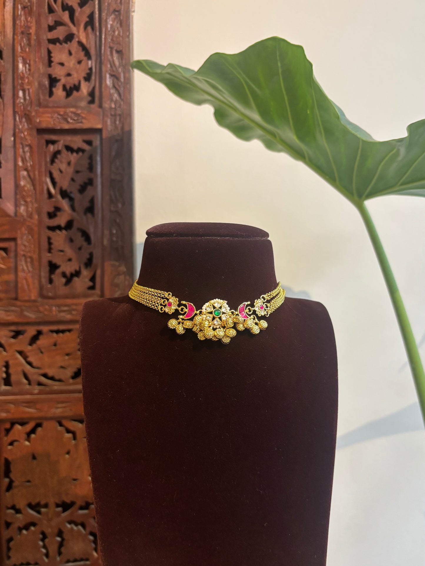 Kundan Chain Choker with Earrings | Handmade Gold Plated | NC278