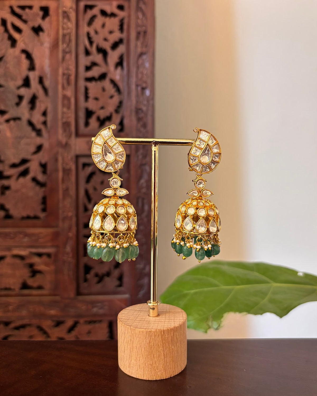 White Mango  Mossanite Jadau Kundan Jhumkas | Handmade Gold Plated | ER474