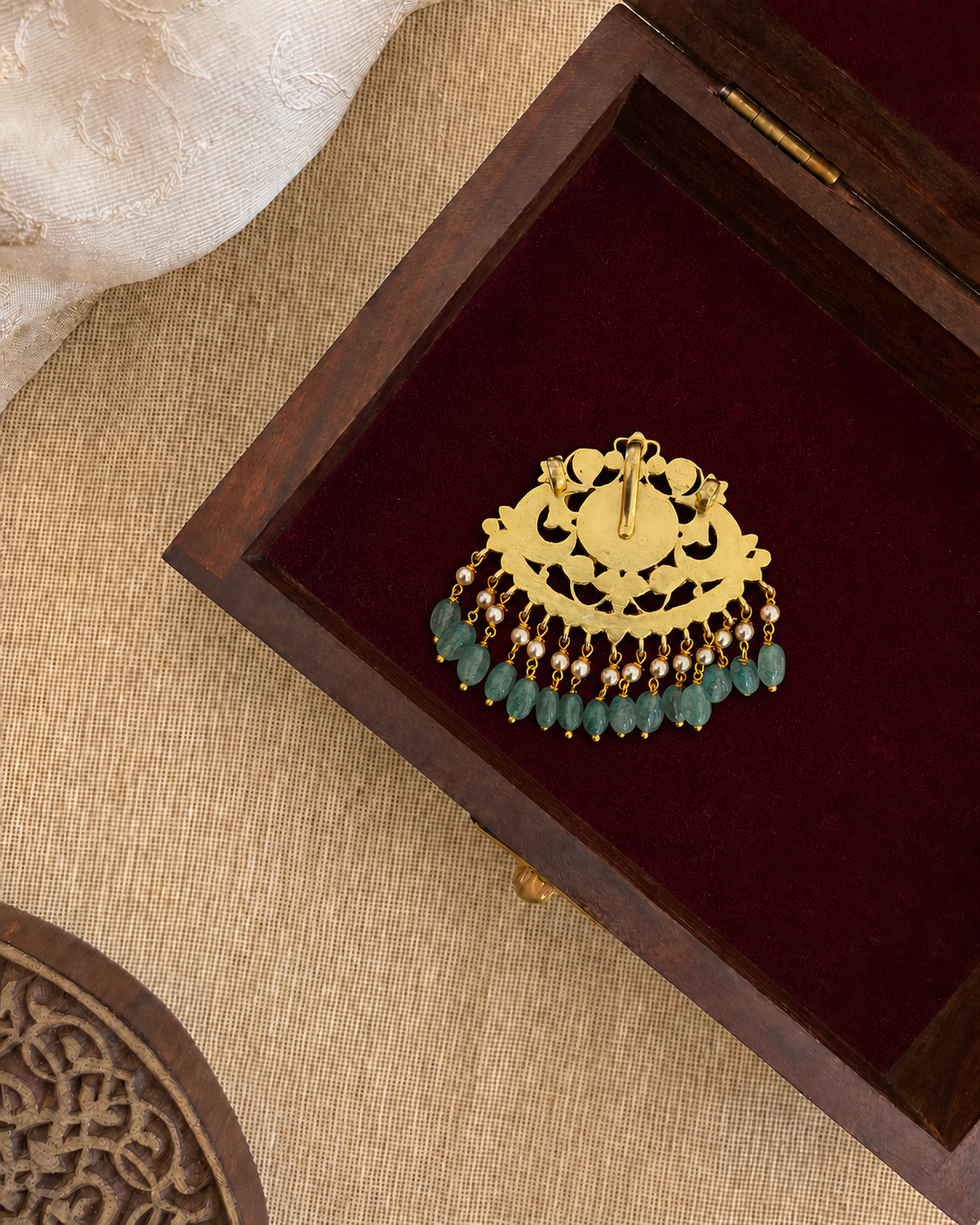 Handcrafted Floral Multi Colour Hair Pendant | Jadau Kundan & Pearls | Handmade Gold Plated | HA373