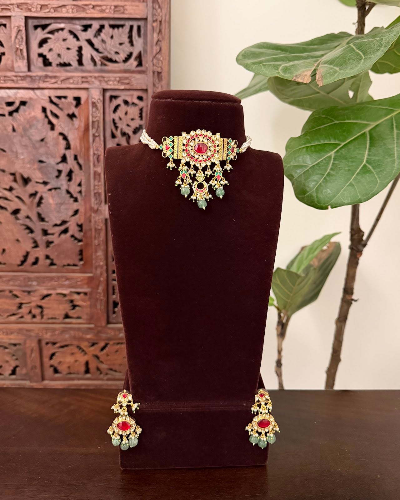 Goldplated Kundan Floral Choker with Earrings | Handmade Gold Plated | NC768