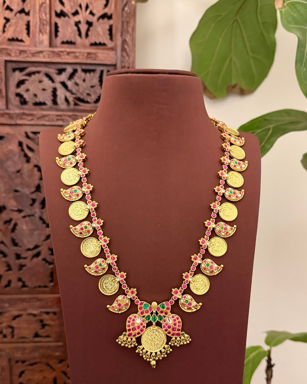Kundan Nakshi Kaasu Mango Haram with Earrings | Handmade Gold Plated | NC893