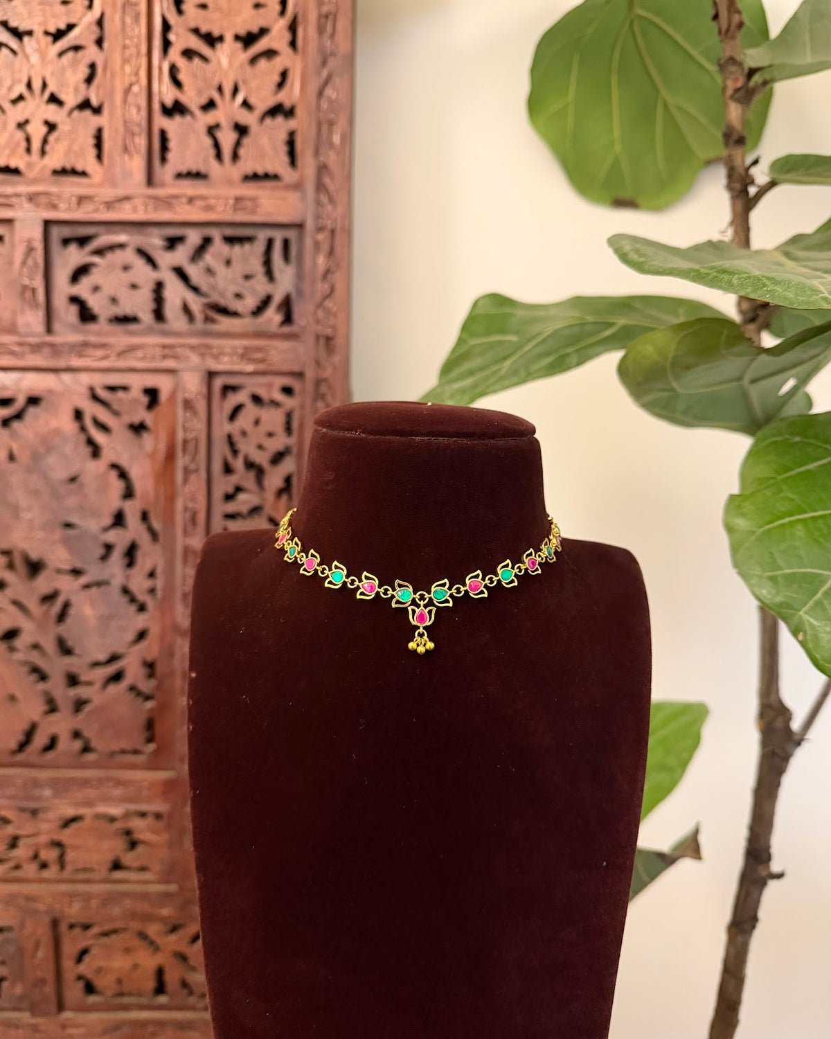 Multicolour Lotus Kundan Necklace with Earrings | Floral Design | Handmade Gold Plated | NC852