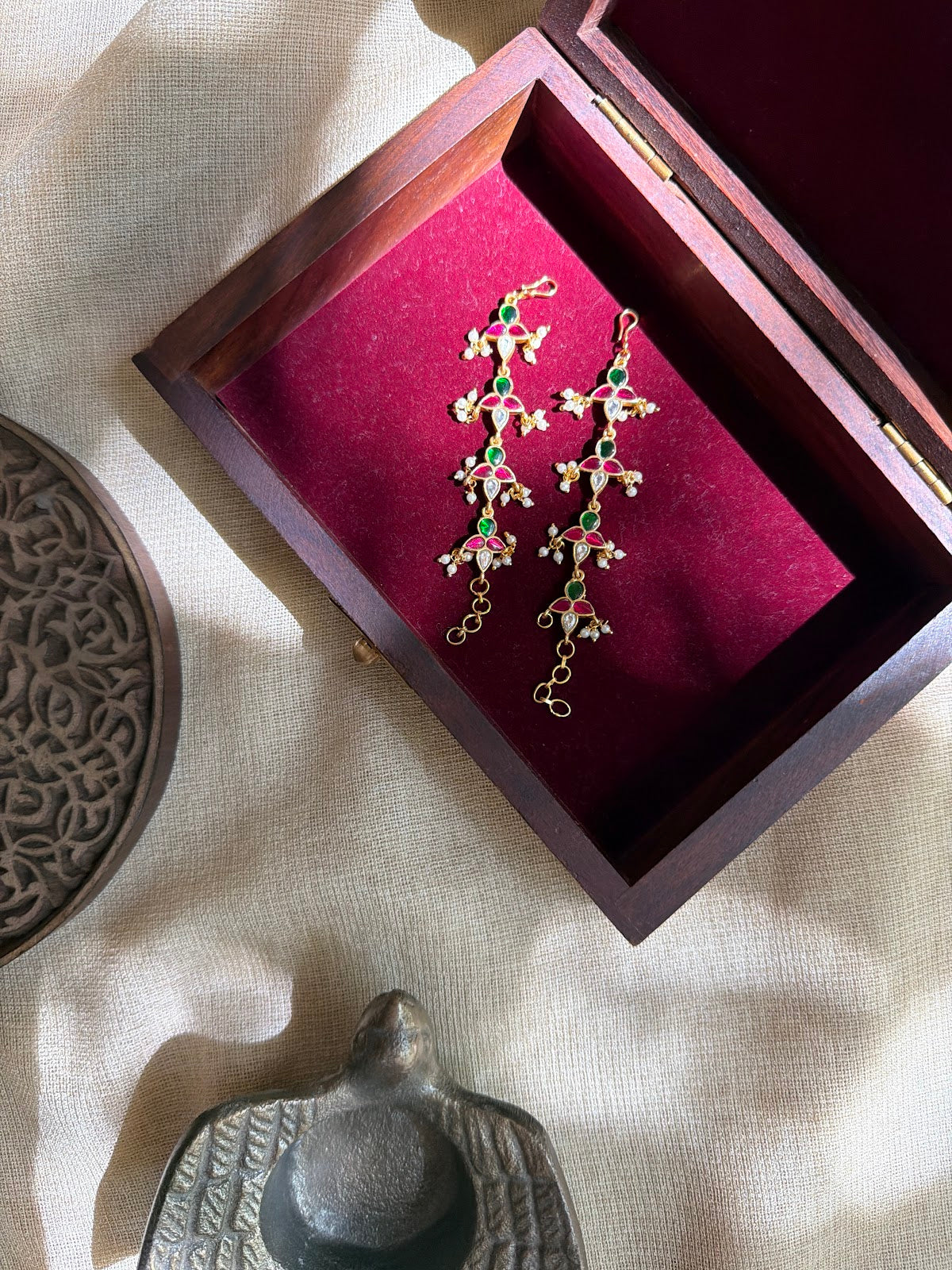 Kundan Multicolour Straight Ear Chain | Handmade Gold Plated | EC238