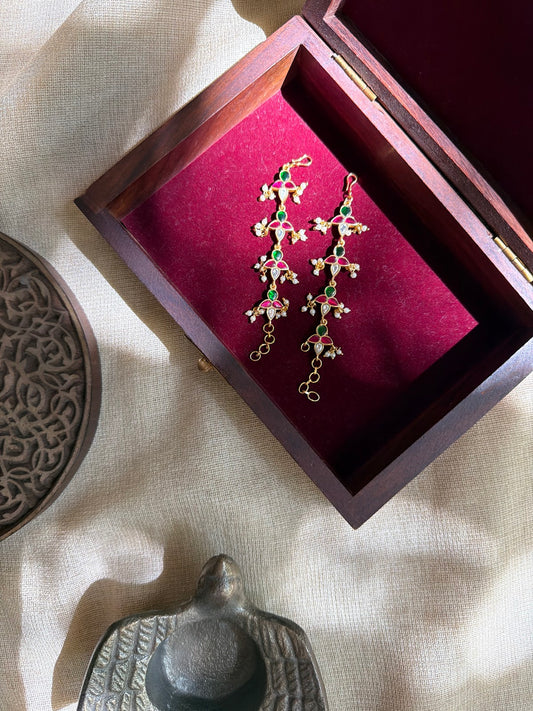 Kundan Multicolour Straight Ear Chain | Handmade Gold Plated | EC238