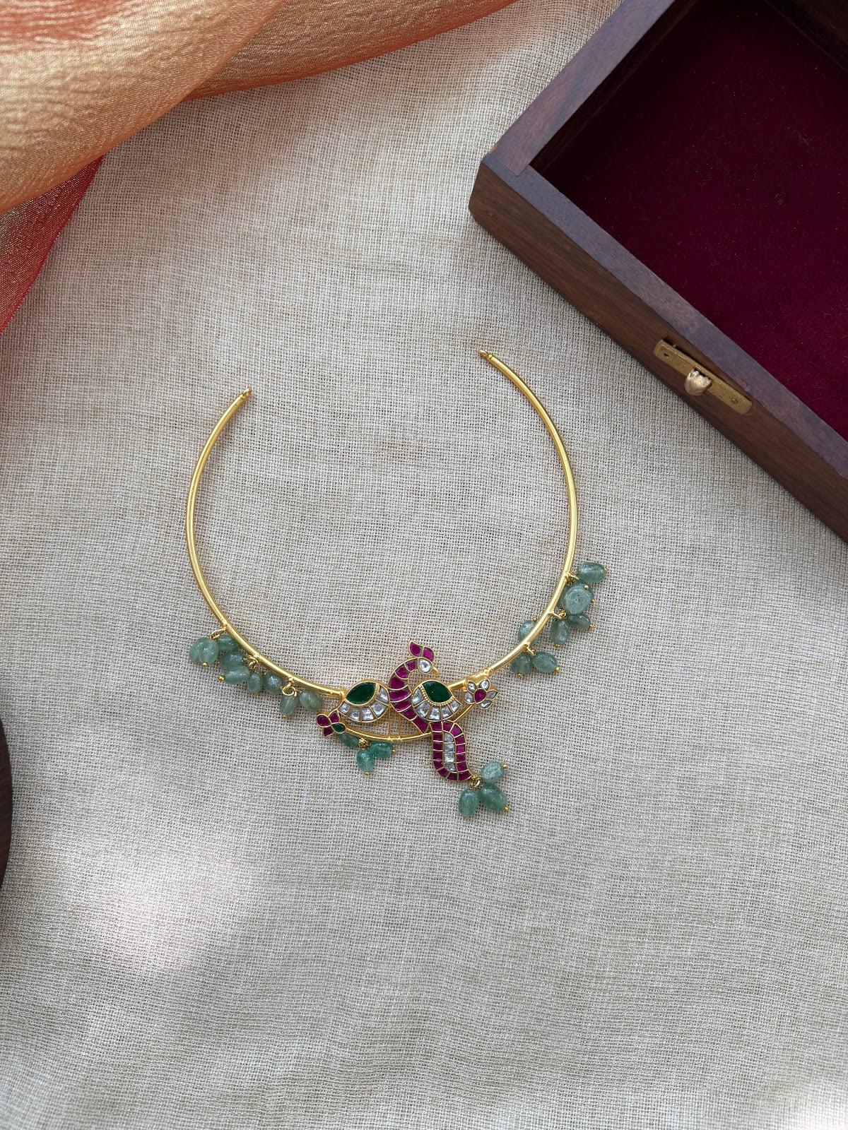 Jadau Kundan Peacock Chain Necklace Ruby NC879