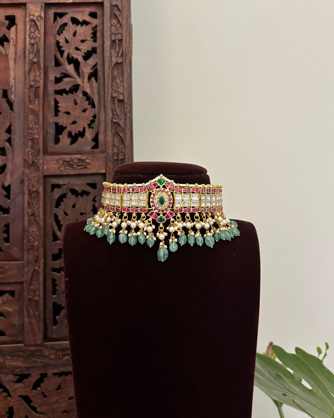 Jadau Kundan Statement Choker Necklace Ruby